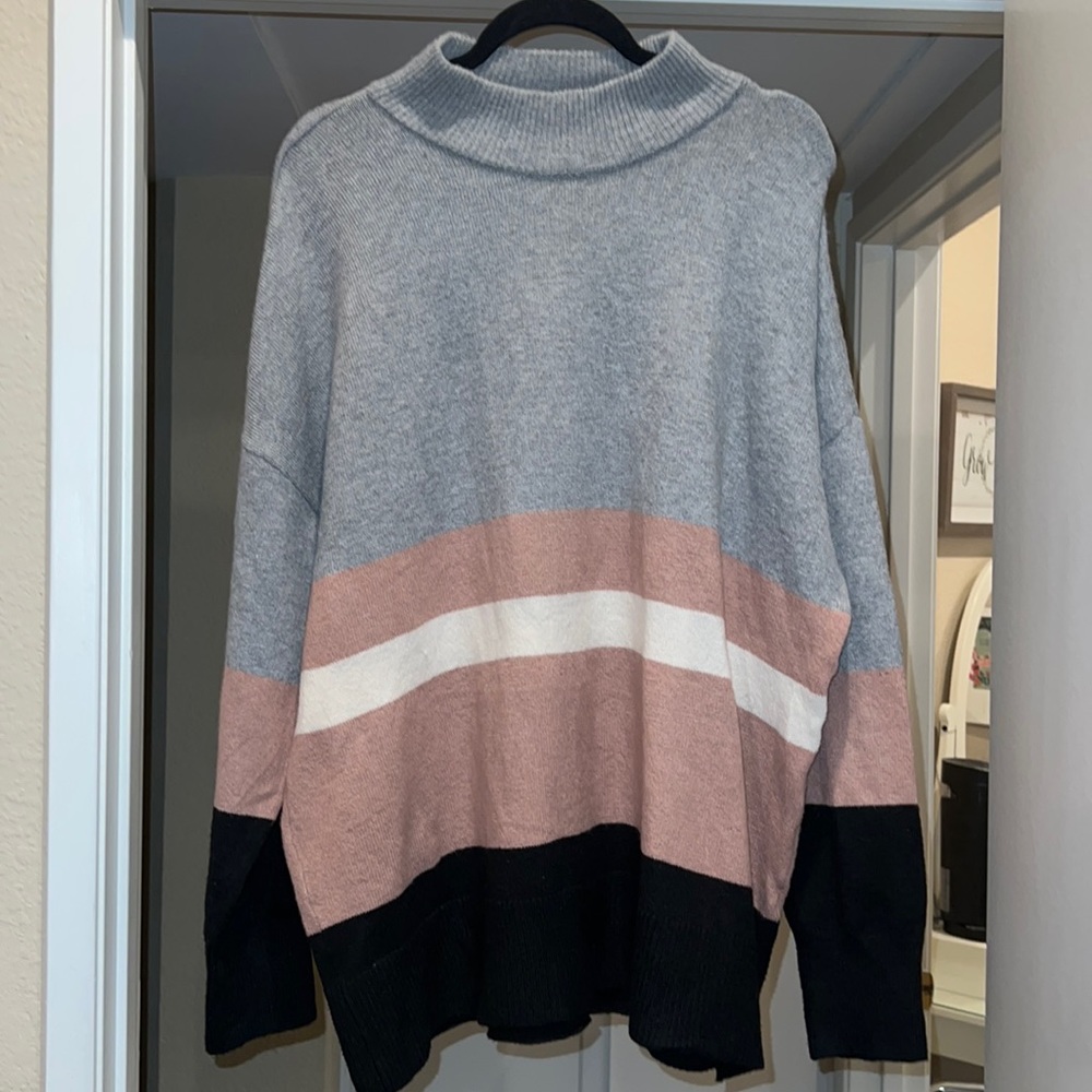 Pink, gray, black sweater
